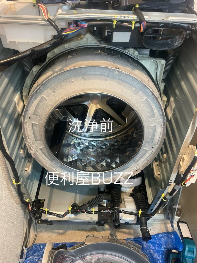 NA-VX900BR 無添加洗剤アラウの影響でドラム槽が洗浄カスでベタベタに真っ白になっています。
