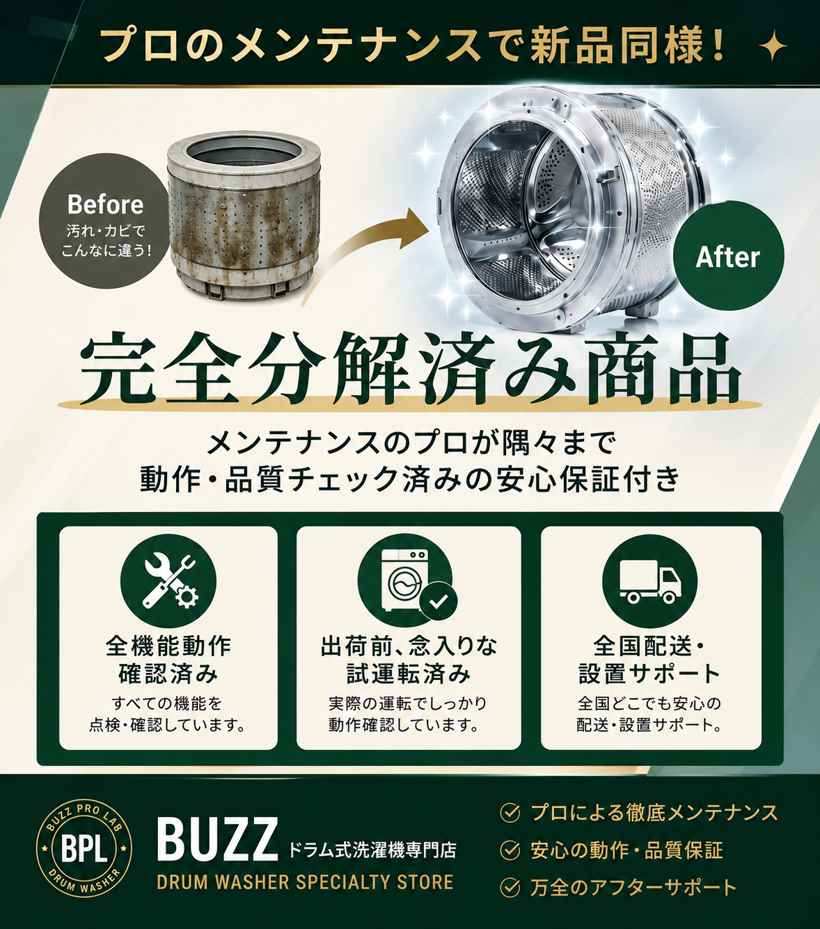 中古ドラム式洗濯機の完全分解整備