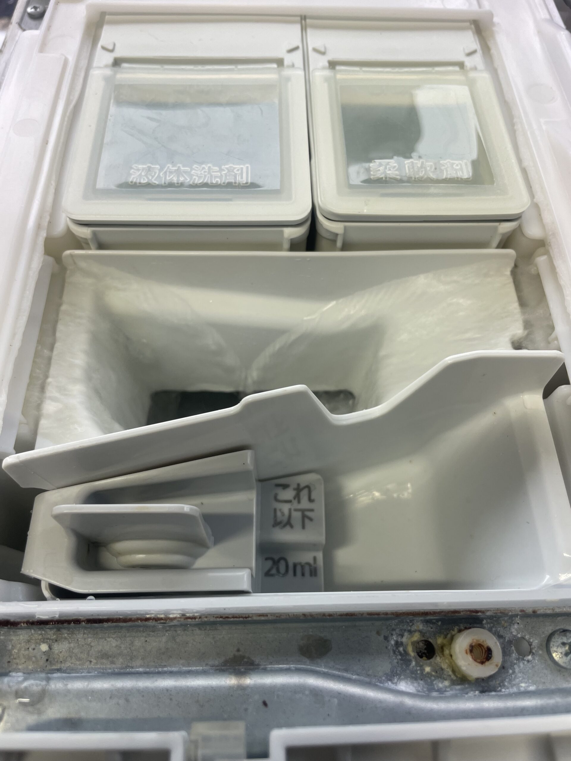 洗剤ケースからの給水テスト正常動作確認